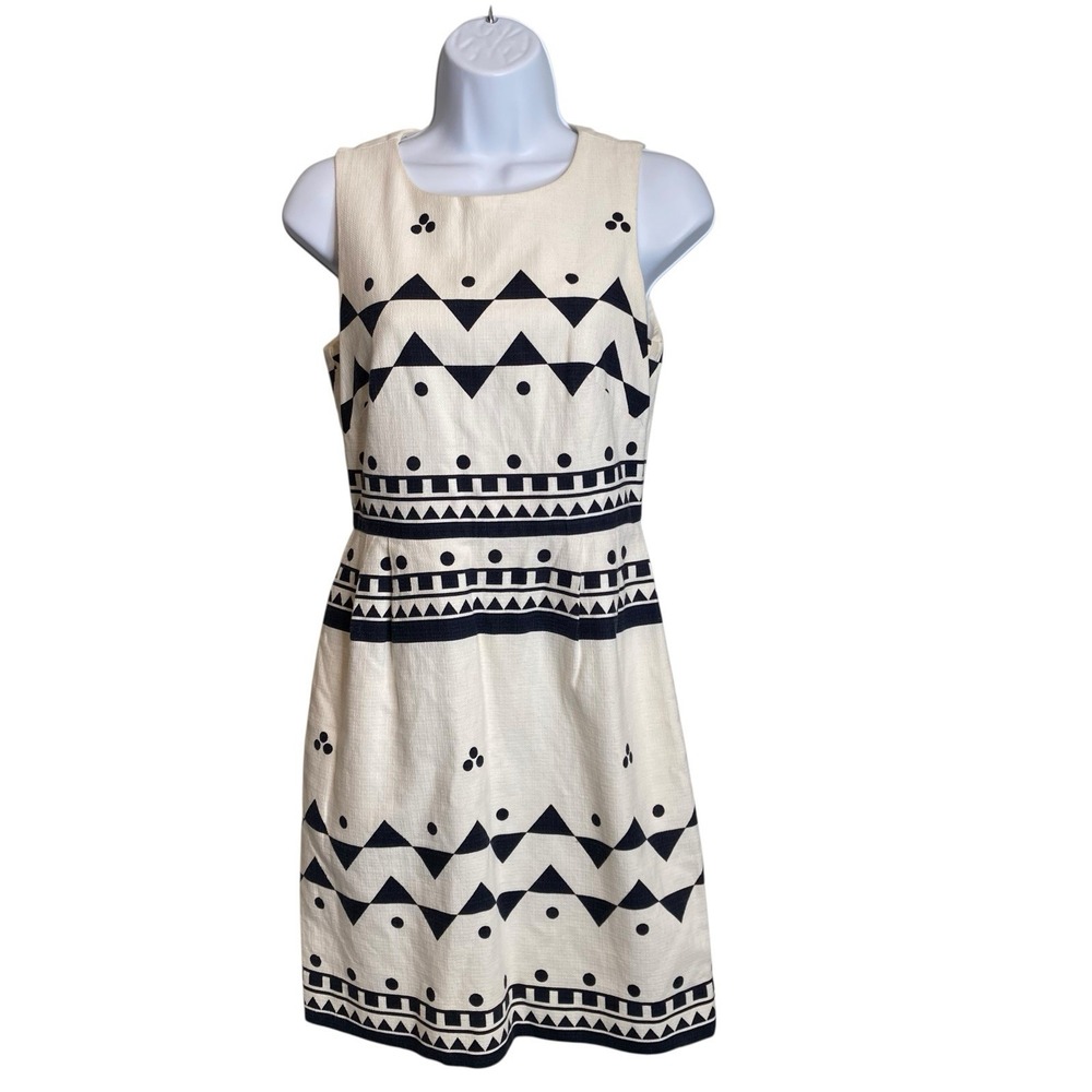J Crew Women's White Black Bold Textured Geometric Print Dress Size 0 Modern